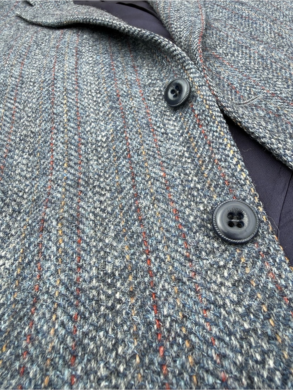 Vtg Harris Tweed Sport Coat Mens 38S Gray Herringbone Jacket Striped Wool Blazer